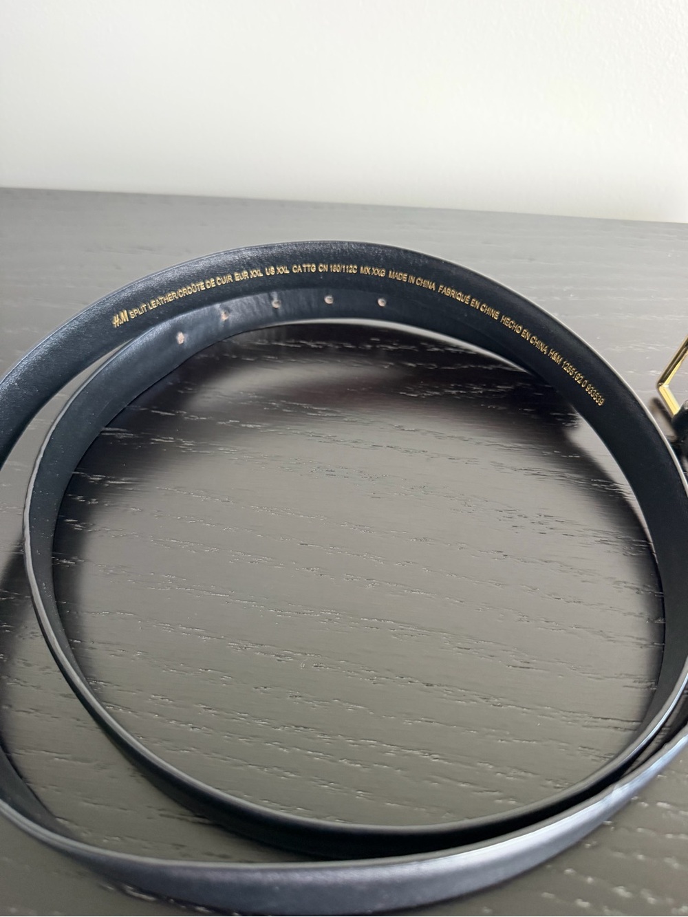 H&M Black Split Leather Belt Gold Rectangle Buckle XXL - Picture 6 of 11